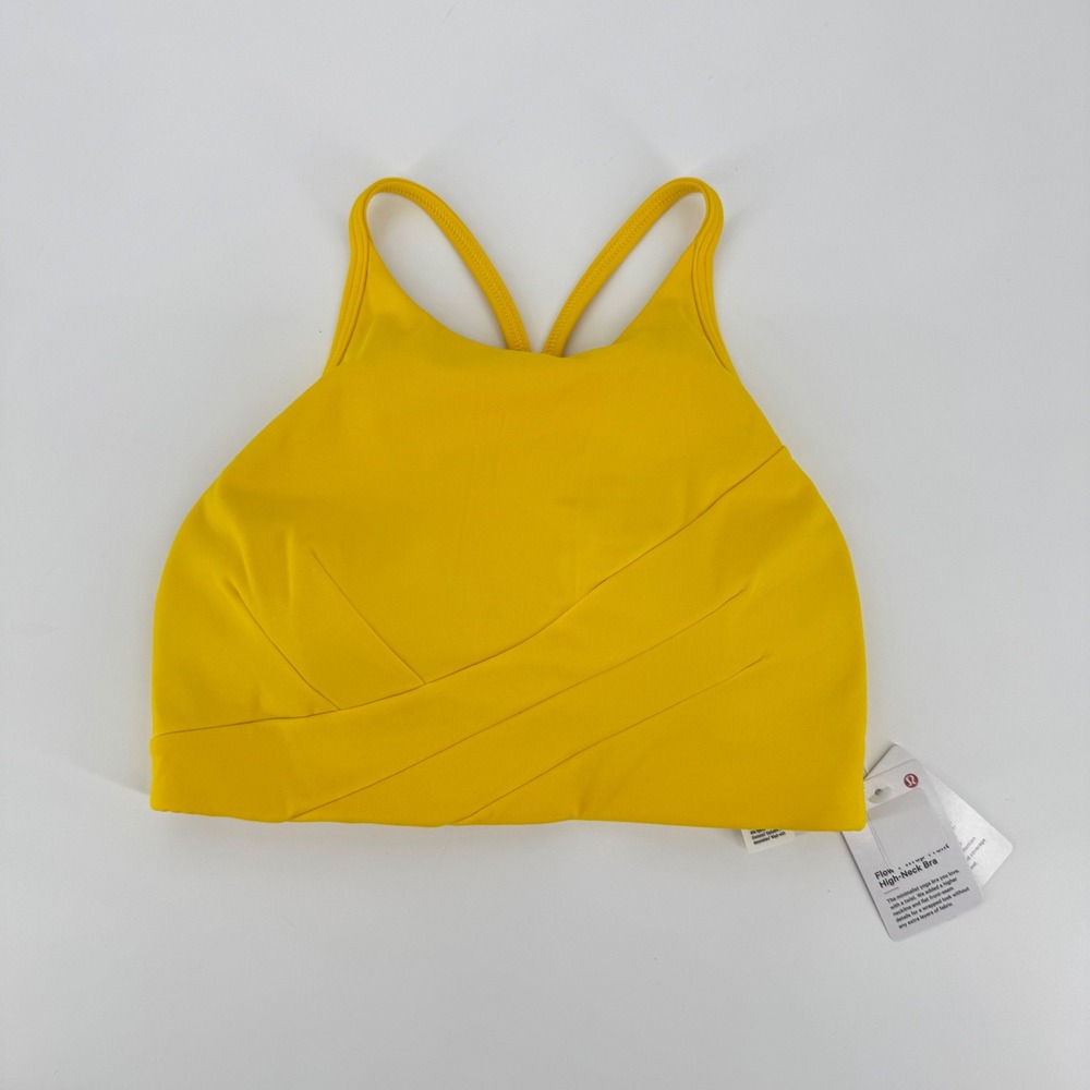 Lululemon Flow Y Wrap-Front High-Neck Bra Yellow MZYW Size 4 LW2EH3S NWT